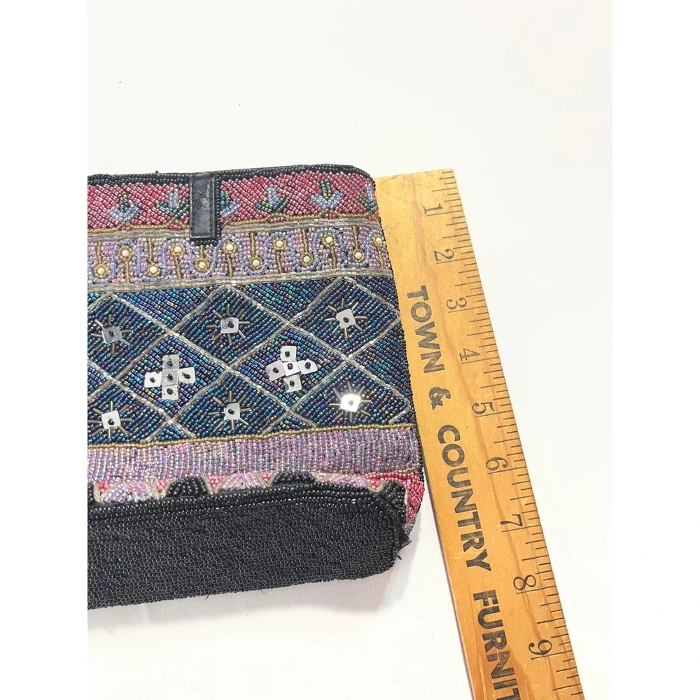 VTG Hand Beaded Patchwork Floral Sequin Evening Clutch Bag Women Multicolor Boho